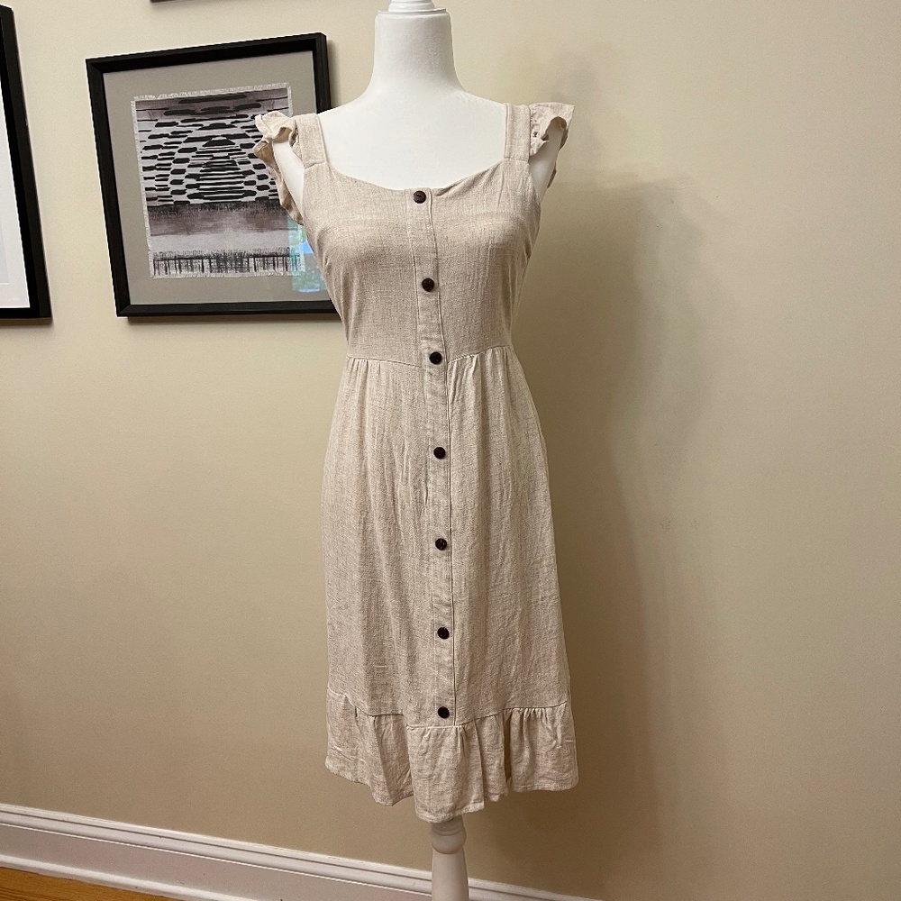 NWT Linen Dress, tan, medium